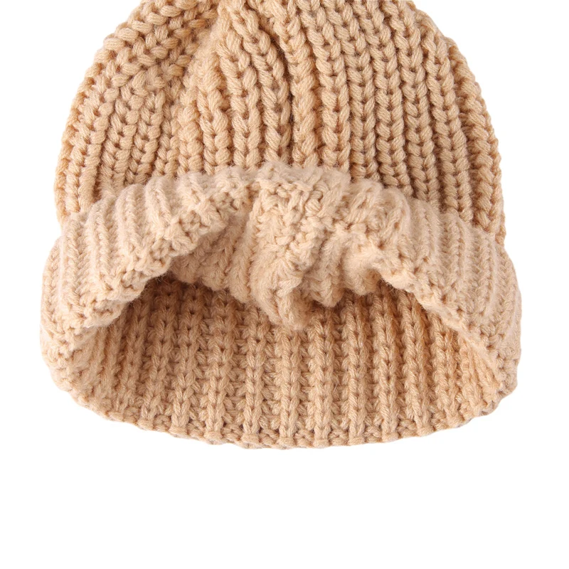 Kids Knit Hat Cute Soft Thickened Solid Color Beanie Warm Winter Cap for Girls Boys