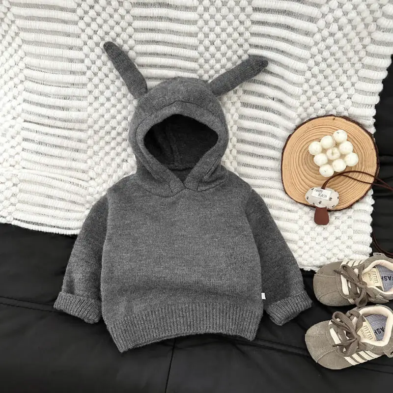 가을 겨울  ??소년 소녀 니트 후드 스웨터 솔리드 컬러 풀오버 편안한 긴팔 탑 어린이 의류 1-3 년