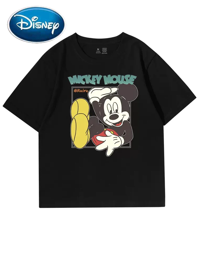 

Disney T-Shirt Harajuku Mickey Mouse Letter Cartoon Print Fashion Women Couples Unisex O-Neck Pullover Tee Tops 13 Candy Colors
