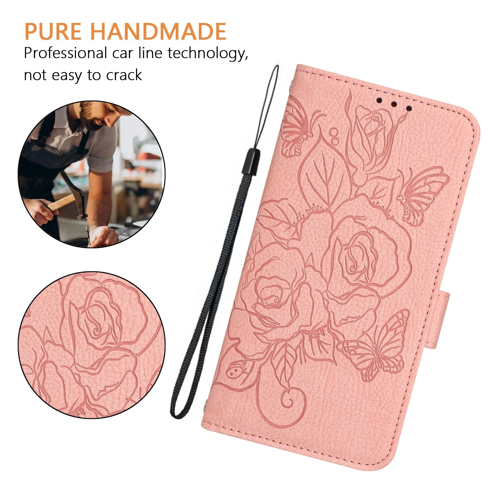 Elegant Leather 3D Flower Wallet Case with Card Holder Flip Cover