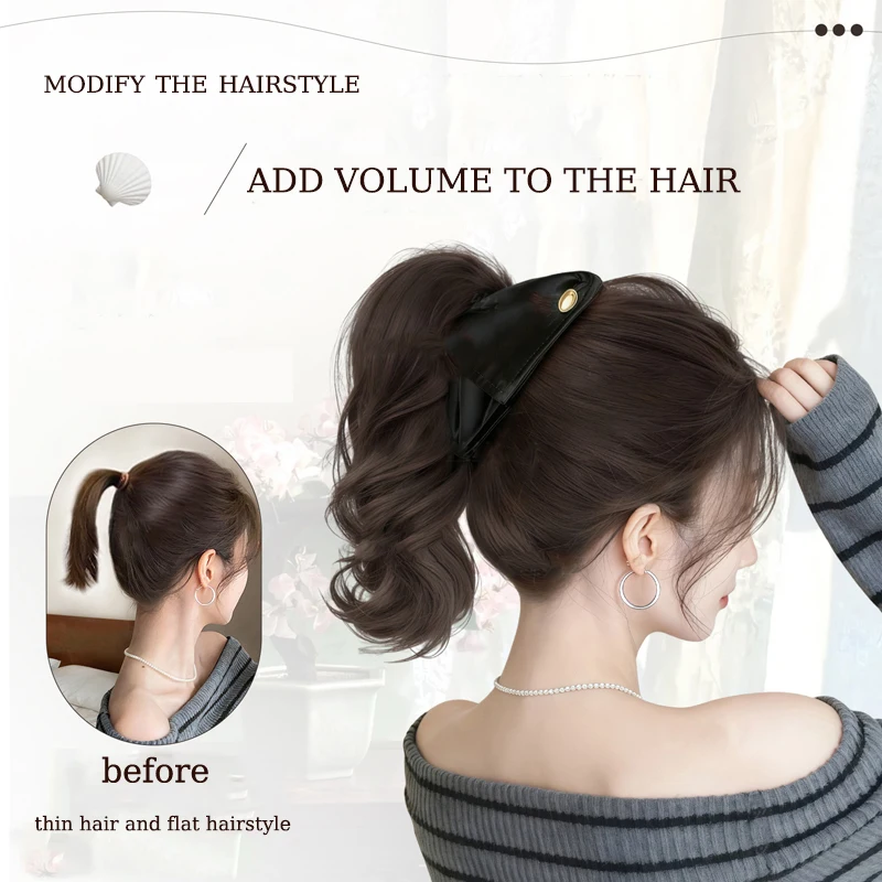 Wavy Hair Ponytail Extensions Wig with Black Hair Accessories Synthetic Claw Clip Ponytail for Women Daily Party Use Women Wig