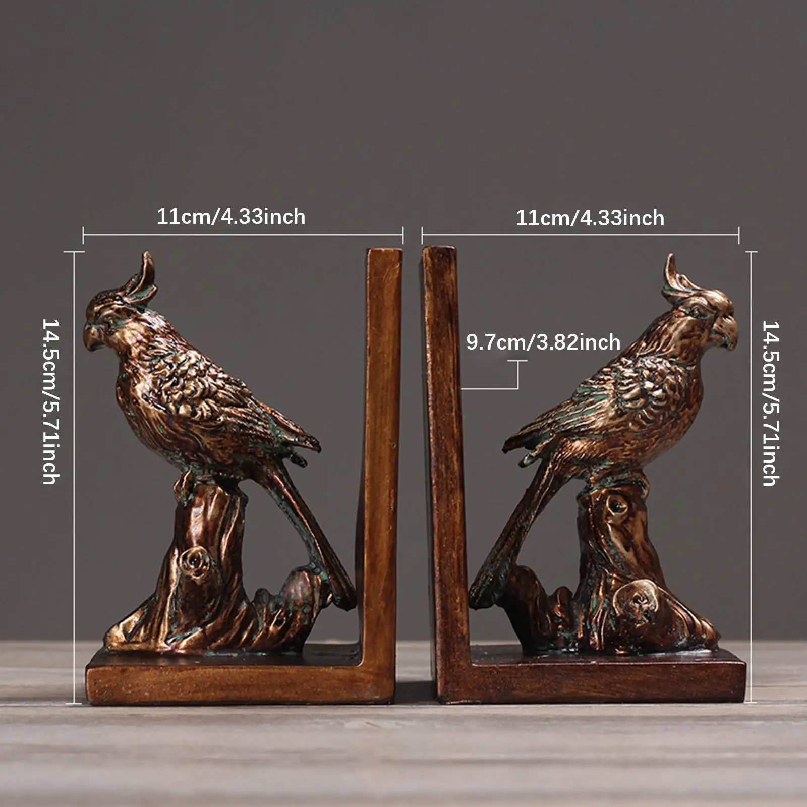 2Pcs Parrot Bookends Book Holders Bookshelf Decorations Tabletop Decor Book Stoppers Desktop Ornaments for Living Room Shelf