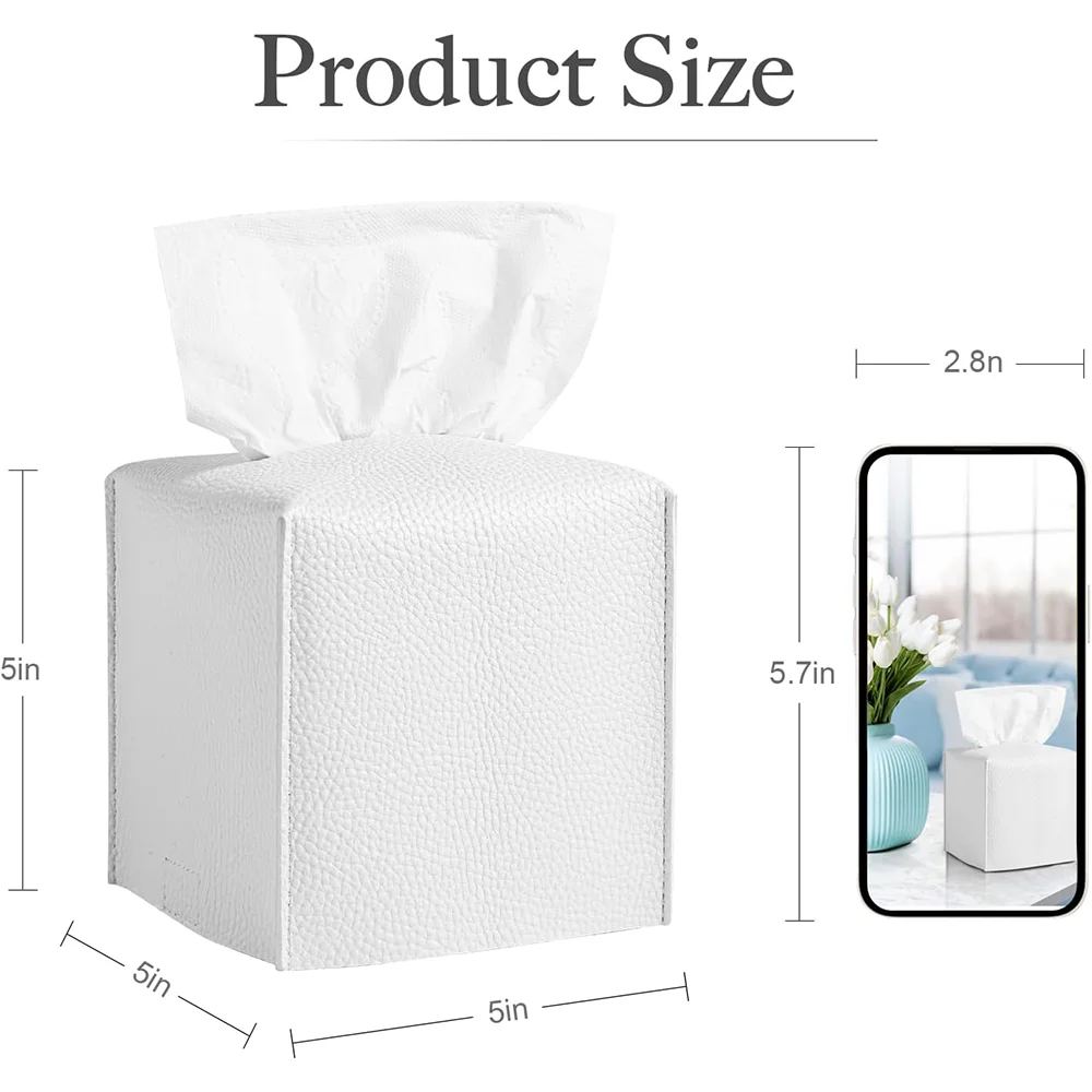 Modern PU Leather Square Tissue Box Cover Holder-Decorative Holder/Organizer for Bathroom Vanity Countertop, Night Stands,Office 5