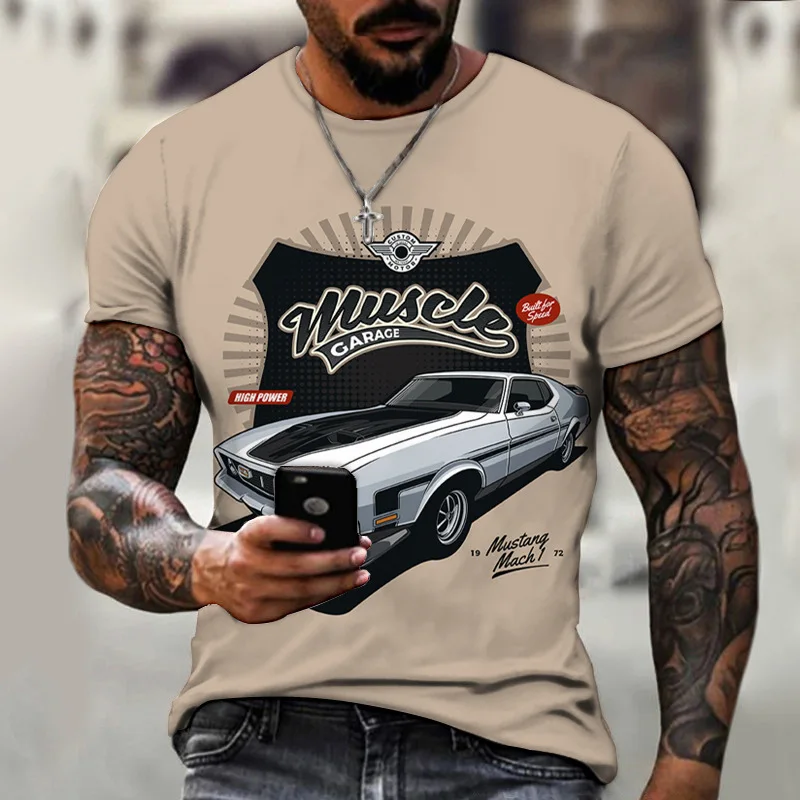 

2023 Summer New Men's Fashion Casual Round Neck Short Sleeve 3D Classic Car Digital Print Men's and Women's Plus Size T-shirt