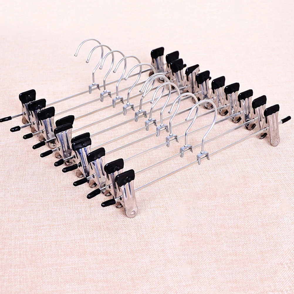 

10 Pcs Stainless Steel Trouser Clip Plastic Coat Hangers Towels Hanging Racks Space-saving Clothes Rubber Pants Multipurpose