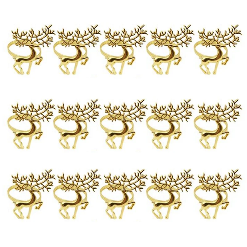 

HOT SALE 15 Pcs Gold Elk Napkin Rings For Place Settings,Wedding Receptions, Christmas,Thanksgiving And Kitchen Dining Table