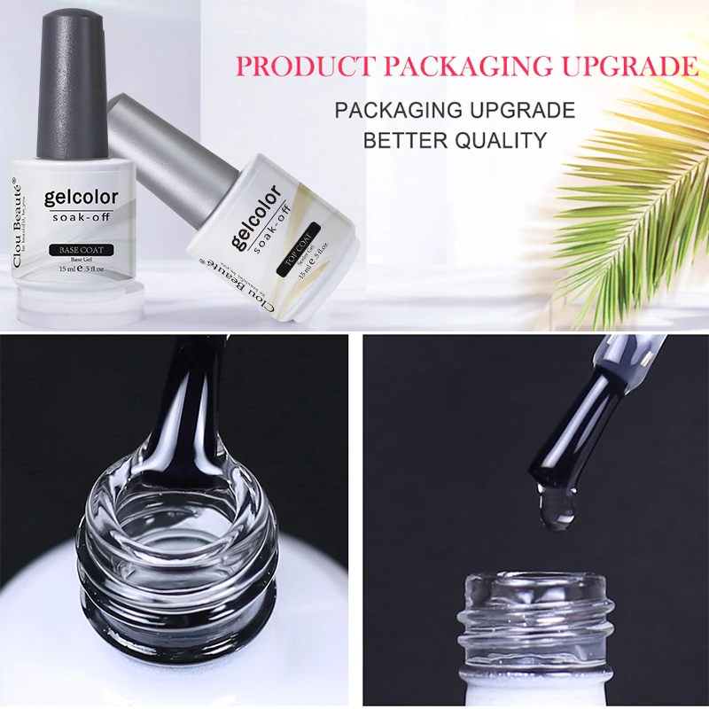 Clou Beaute Base And Top Coat Gel Nail Polish UV 15ml Transparent Soak Off Primer Gel Polish Long Lasting Gel Lacquer Nail Art 2