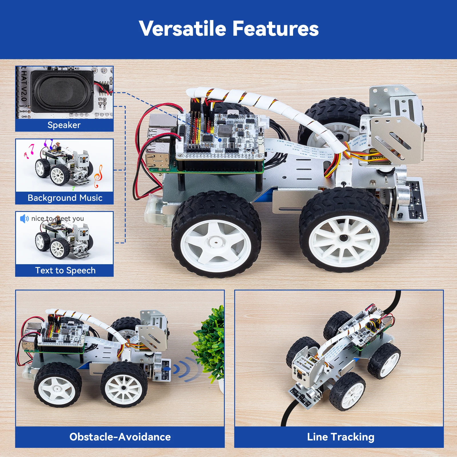 CC SunFounder Raspberry Pi Smart Video Robot Car Kit Python/Blockly (Like Scratch) Rechargeable Batteries Included robot diy kit