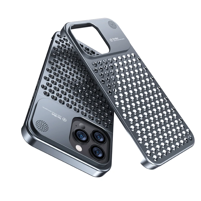 

Luxury Aluminum Alloy Phone Case For Iphone 14 14Pro Max 13 Pro Metal Case Hollow Heat Dissipation Anti-fall Suitable For Apple