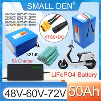 Batterie LiFePO4 48V/60V/72V 15Ah 30Ah 50Ah 32140, moteur 3500W avec BMS 50A pour moto et scooter électrique, grande capacité + chargeur 5A 1