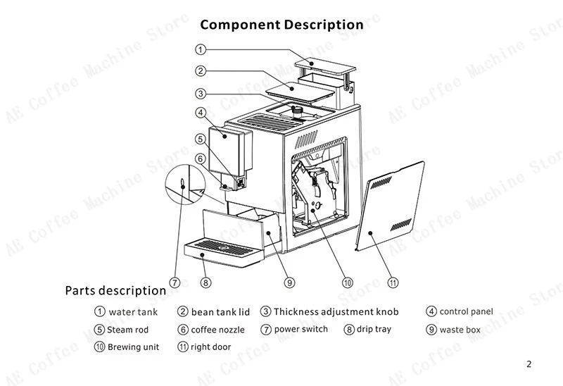 Description Picture 4 of itemIntegrated Grinder Coffee Machine Fully Automatic Espresso Machine Professional Coffee Machine LCD Display Control