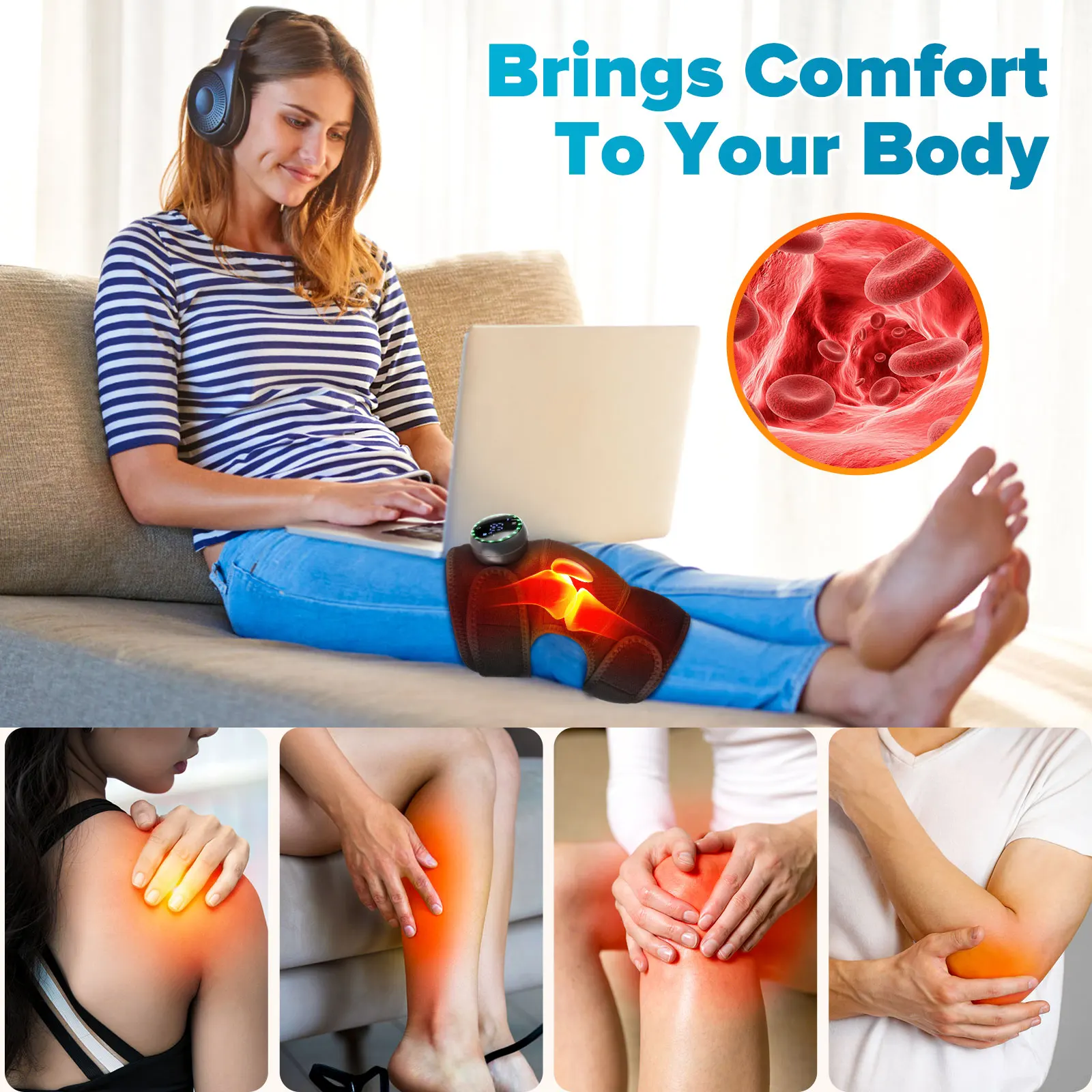 5 Modes Wireless Thermal Knee Massager Shoulder Knee Elbow Heating Compress Vibration Massage Support Brace Belt