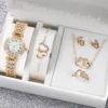 6PCS/Set Fashion Roma Dial Women's Watch Full Diamond Steel Band Quartz Watches Rhinestone Heart Jewelry(Without Box) 2