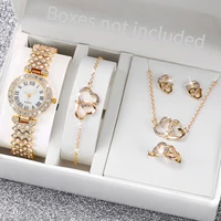 6PCS/Set Fashion Roma Dial Women's Watch Full Diamond Steel Band Quartz Watches Rhinestone Heart Jewelry(Without Box) 2