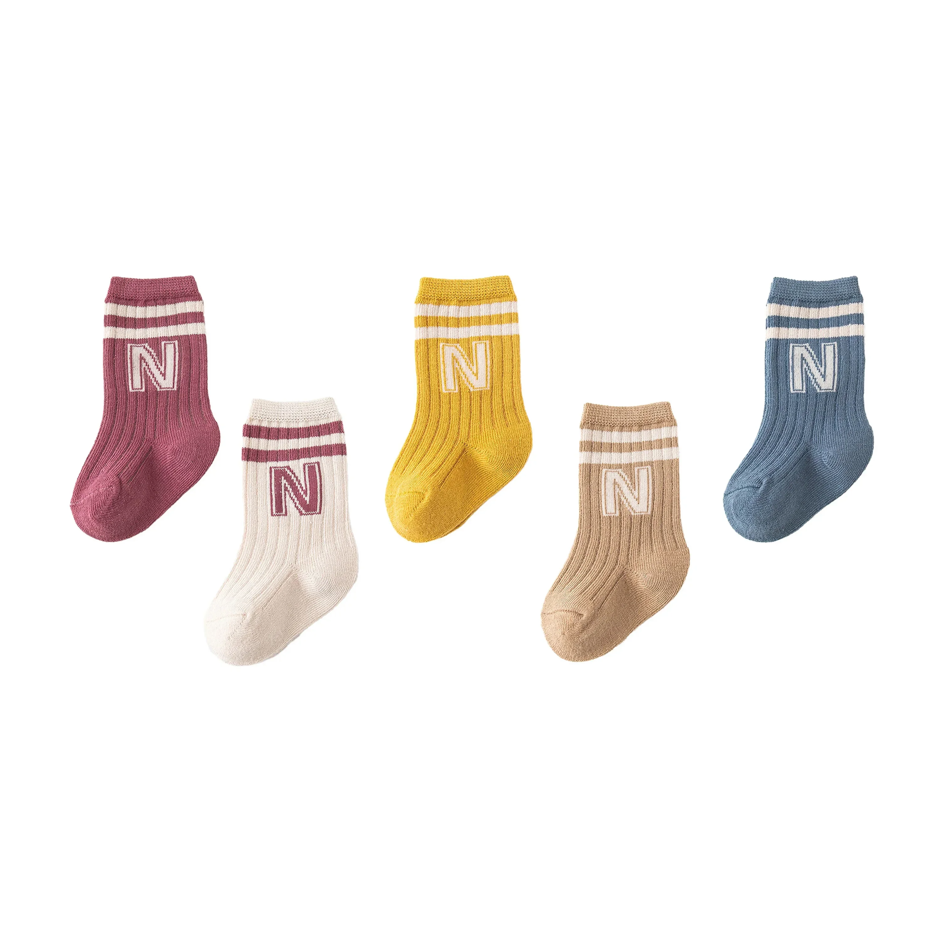 5/6pairs Cotton Letter Infant Boys Socks High Quality Breathable Casual Baby Boys Mid Tube Socks Children's Boys White Socks Kit 4