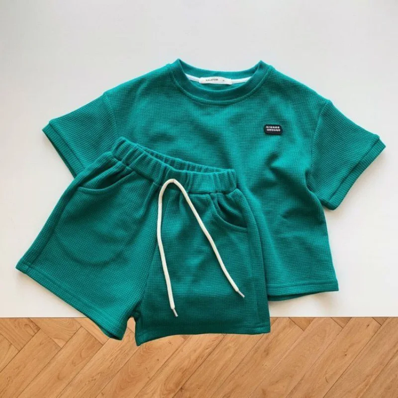 baby clothing set essentials Infant clothes 0-6 years old summer boys striped T-shirt girls baby waffle cotton round neck short sleeve shorts two-piece set baby outfit matching set