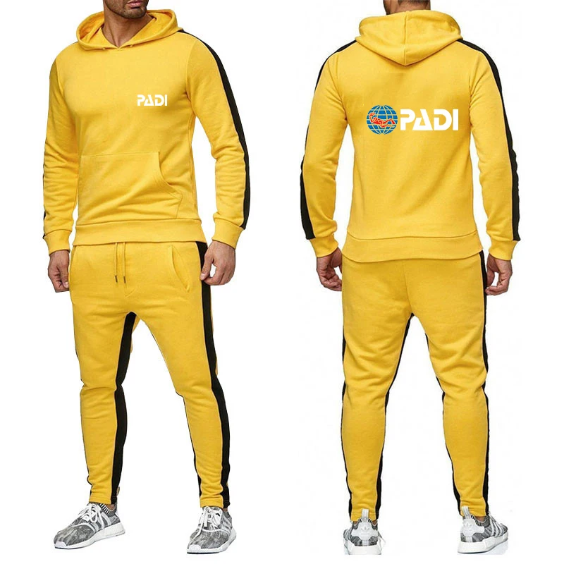 Spring Autumn New Men Scuba Driver Padi Two-Piece Casual Loose Long Sleeve Pants O Neck Solid Color Pullover+Running Pant Set
