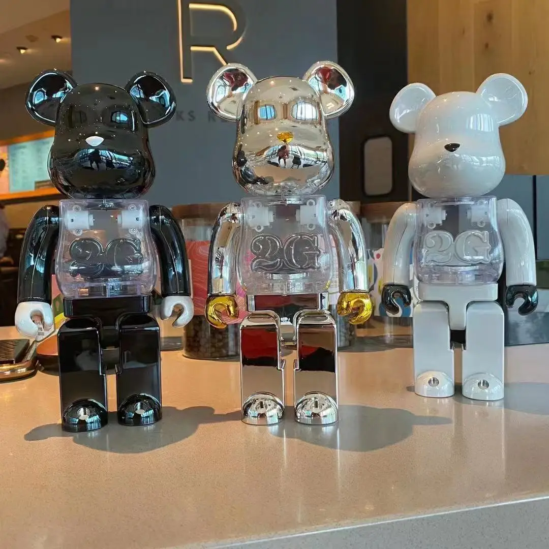 Bearbrick 400% Luminous 2G BE@RBRICK 2G BLACK Silver White CHROME