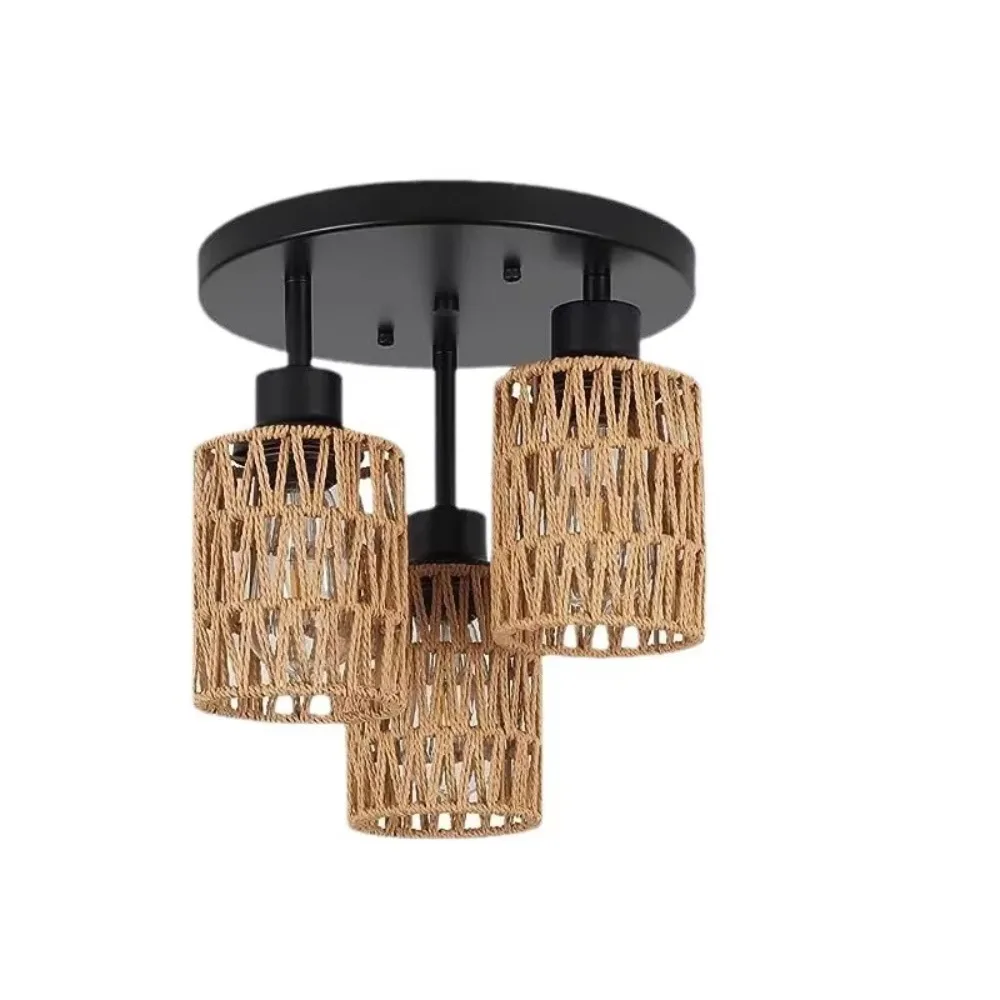 Rustic Hand-Woven Iron Ceiling Light - Warm Ambient Glow for Hallways  Living Rooms