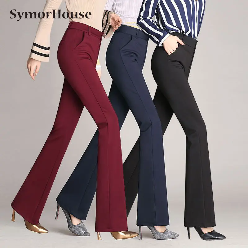 

Spring Summer Autumn Women's Suits Pants Fashion Casual Slim Flare Pants High Waist Office Lady Straight Trousers Female