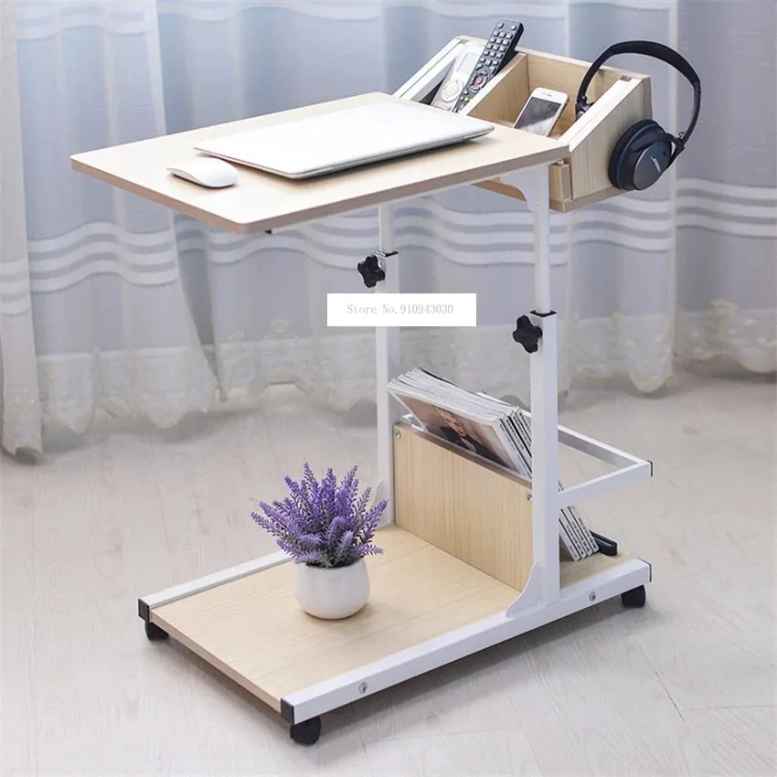 Portable Table Adjustable Lifting Standing Laptop Desk Bedroom Removable Storage Small Side Table Mini Sofa Cabinet