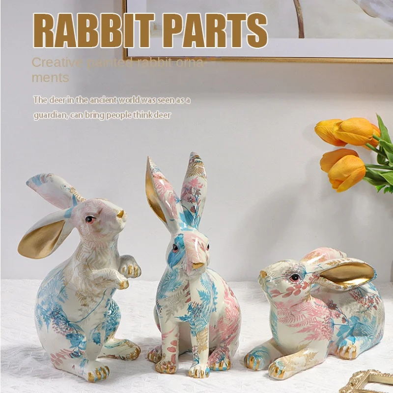 

Nordic Water Transfer Printing Rabbit Tabletop Decoration Cute Rabbit Resin Decoration Creative Gift for Living Room