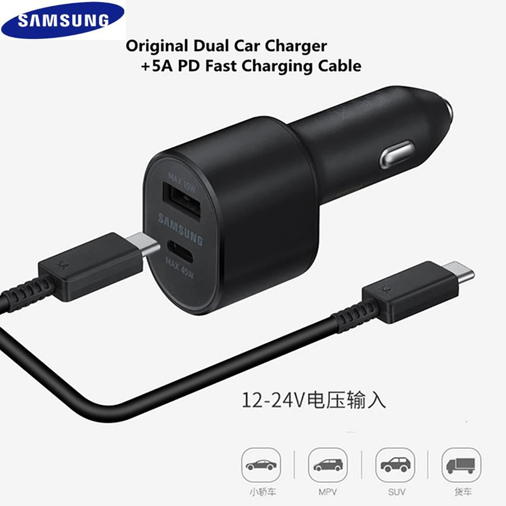 Samsung S20 S21 Ultra Fast Car Charger Original 45W 15W Dual USB