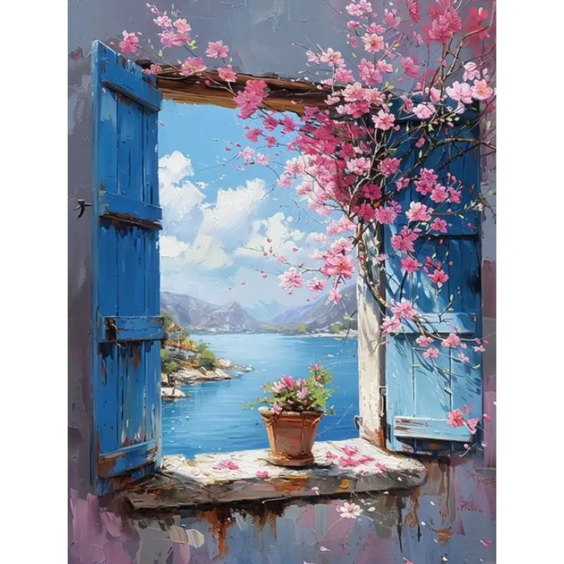 Gatyztory Modern Diy Painting By Numbers Kits Window Landscape Coloring By Numbers Acrylic Paint 40x50cm Adults Diy Gift painting by numbers kits painting by numbers