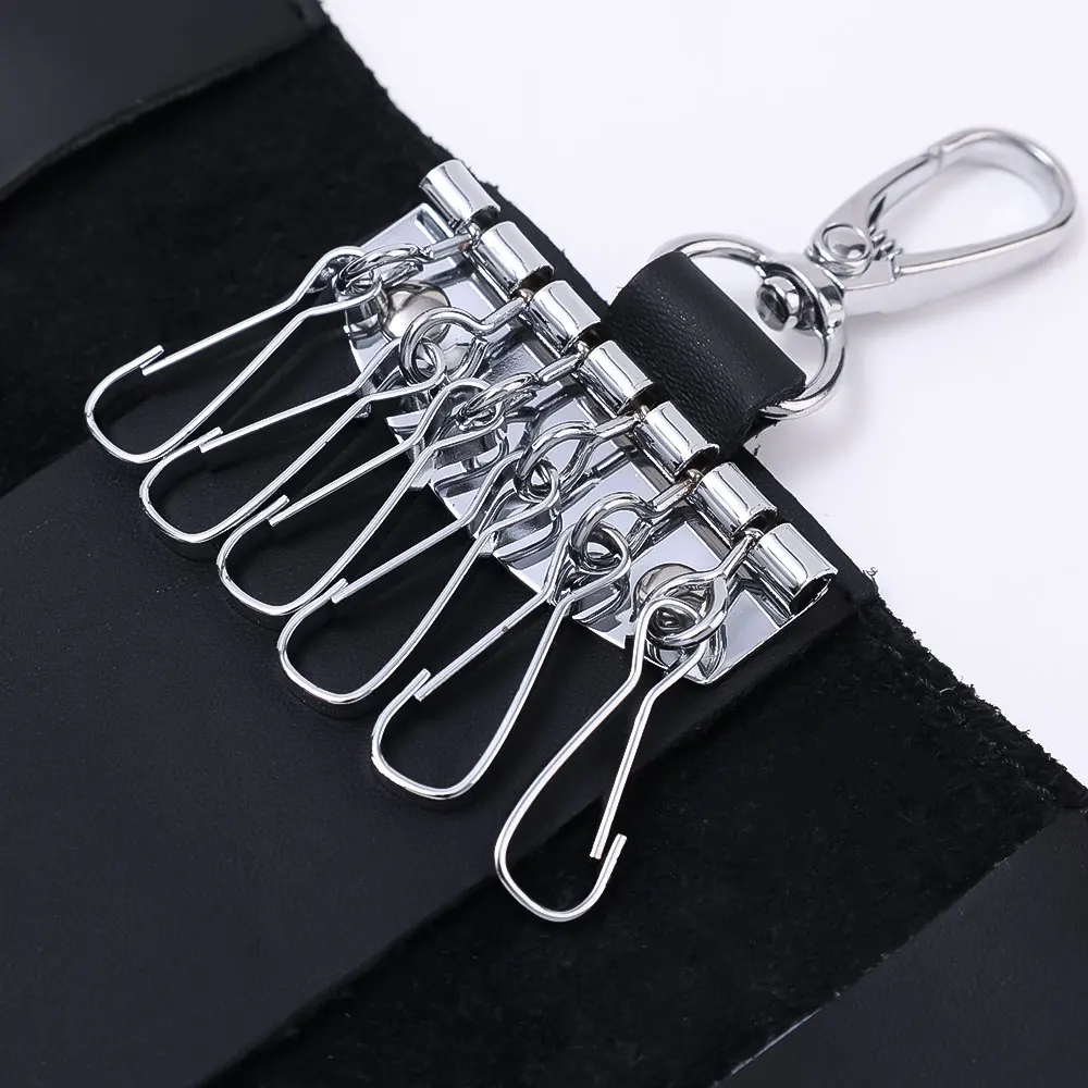 Portable Leather Housekeeper Holders Car Keychain Key Punck Bag Case Men Black Keys Wallet Cover Simple Solid Color Storage Bags key organizer key protector key case key purse key holder