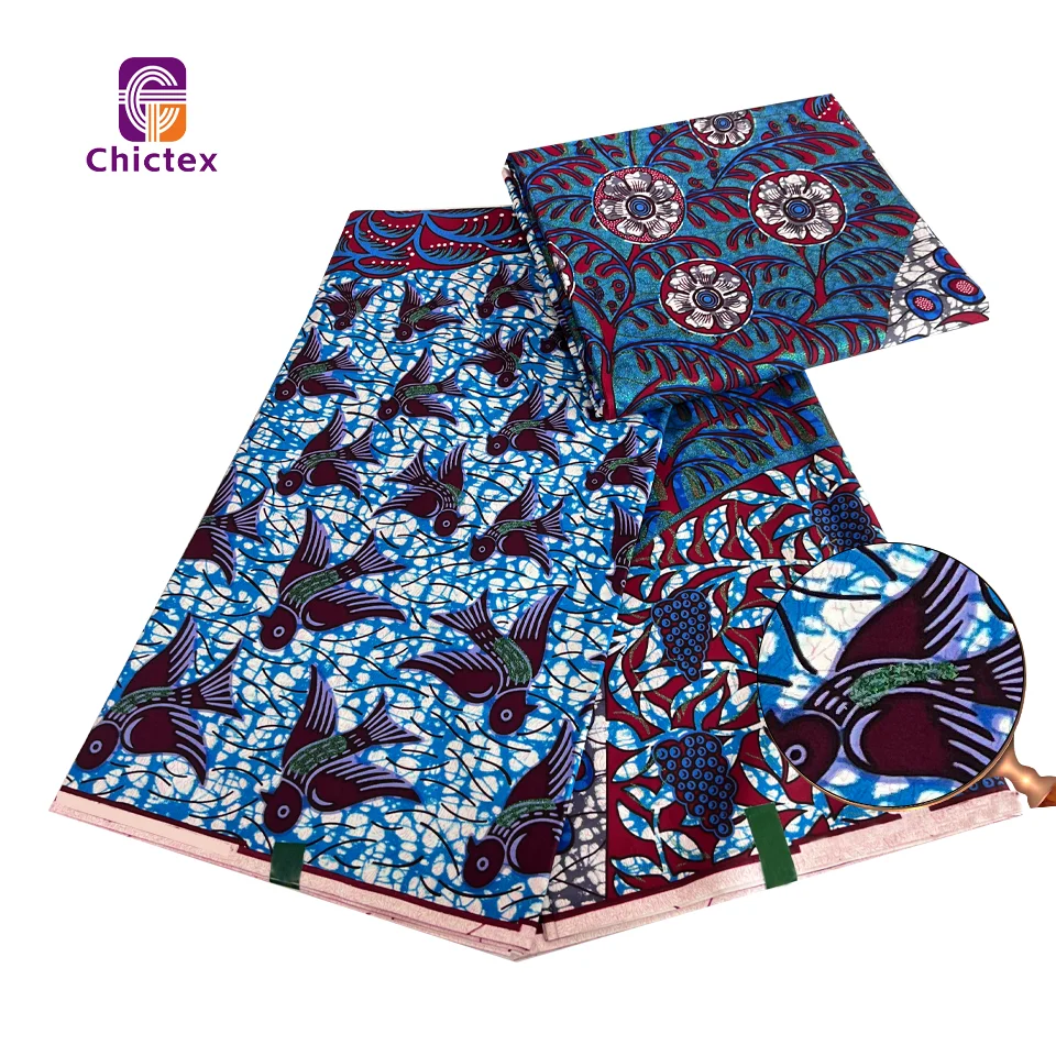 Latest Design In Ghana African Wax Prints Fabric Grand Super Glitter Wax