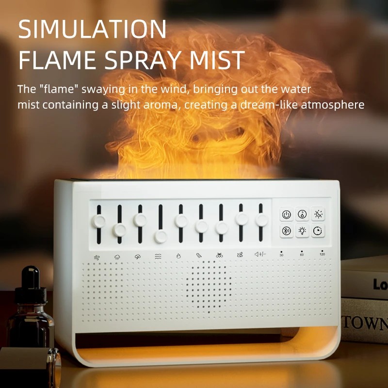 Portable Sleep Aid Bluetooth Speaker White Noise Music Box Soundbar Simulated Flame Humidifier Fragrance Diffuser Sleep Timer