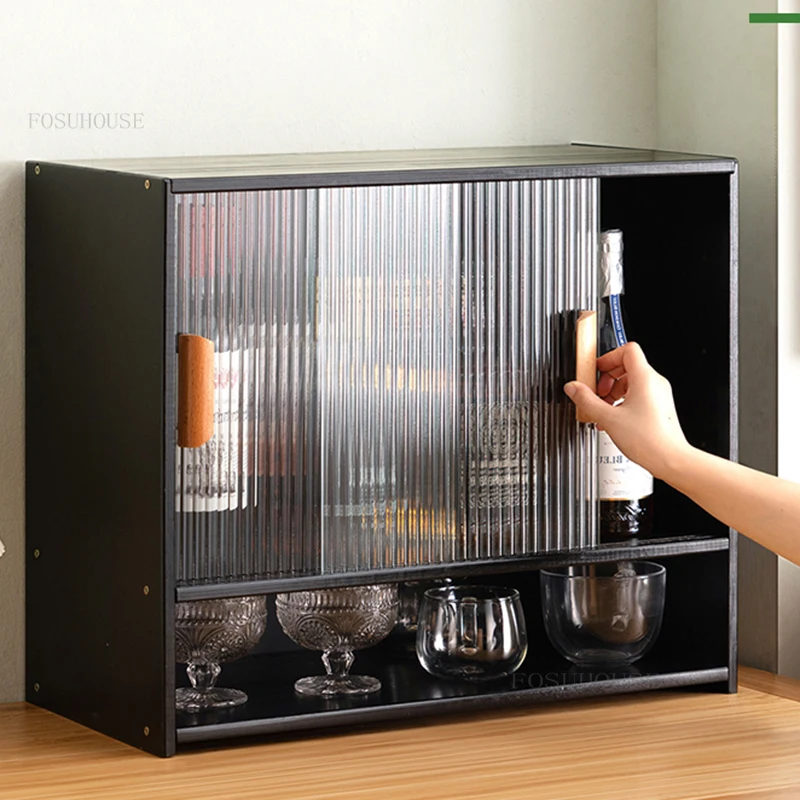 Nordic Bamboo Small Wine Cabinets for Living Room Home Display Cabinet Minimalist Bar Furniture Small Showcase Kitchen Wine Rack
