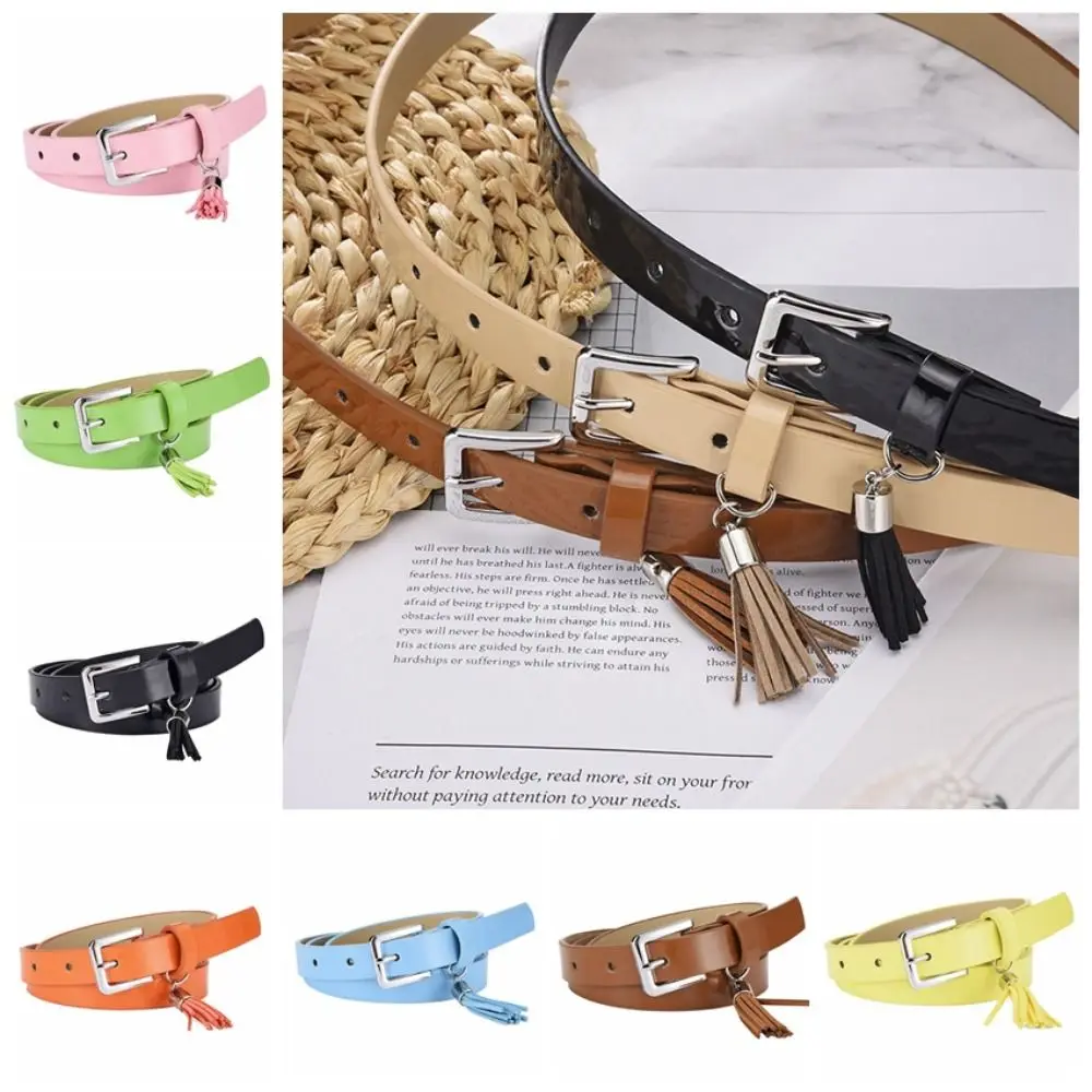 

Pendant Tassel Patent Leather Belt Trendy Colorful Thin Gothic Waistband All-match Korean Style Patent Leather Belt Girl
