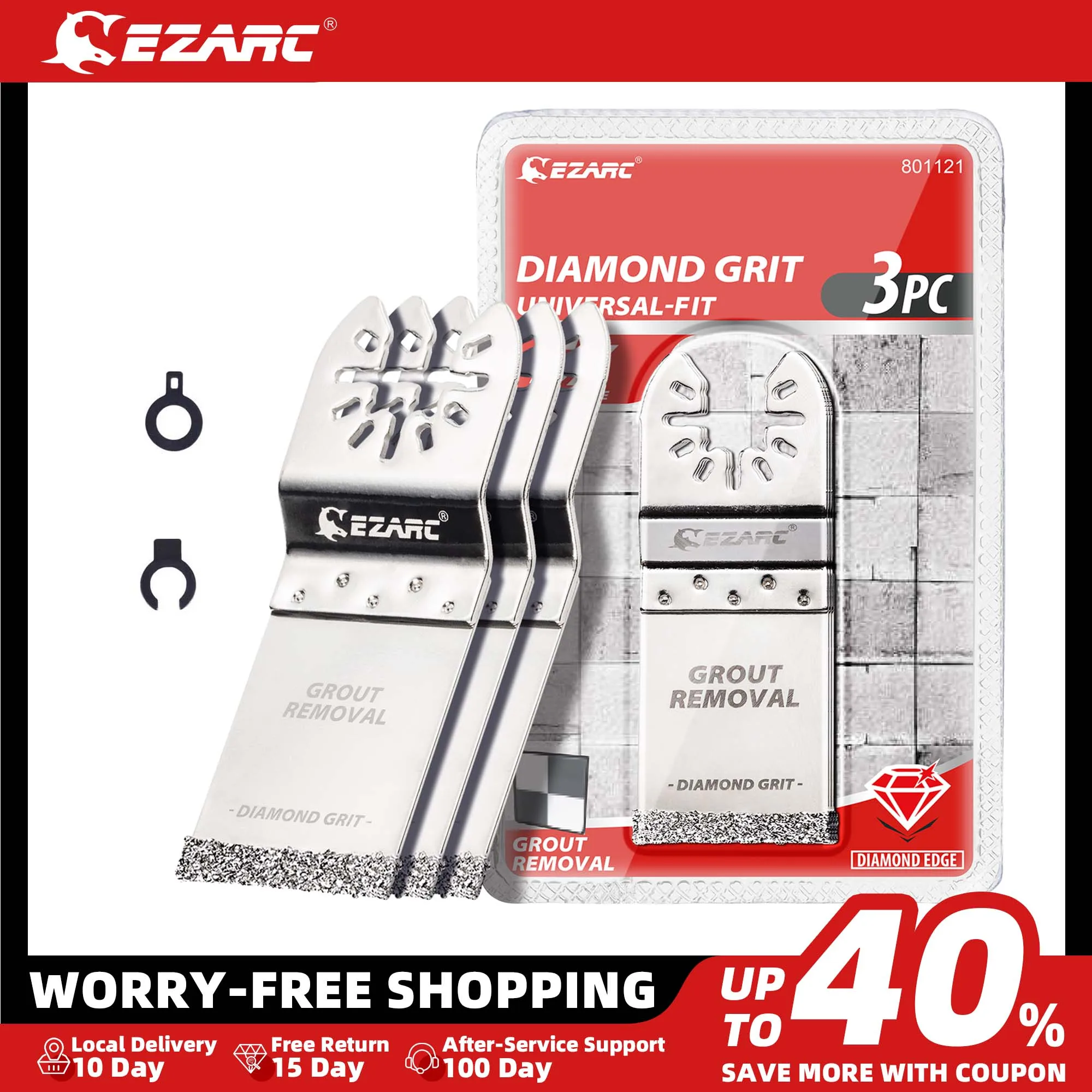 EZARC Diamond Oscillating Tool Flush Cutting Blade Multi Tool Saw Blades for Mortar Cutting Grout Removal and Soft Tile Cut 3PCS