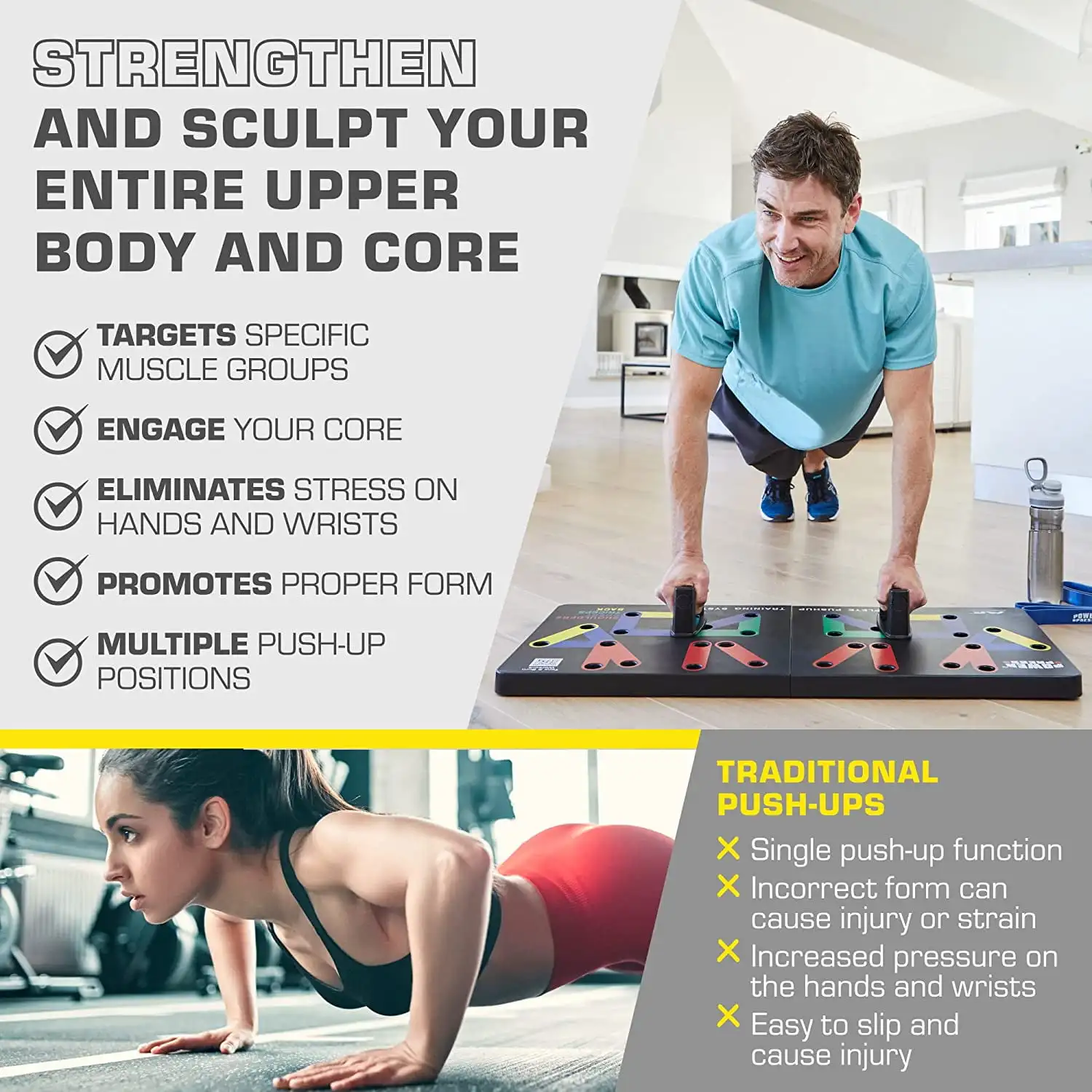 Push-Up Board-Portable Home Gym Equipment with 30+ Color Coded Combo Positions for Exercise