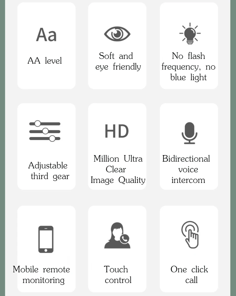 A mobile app screenshot showcasing various features including a remote monitor.