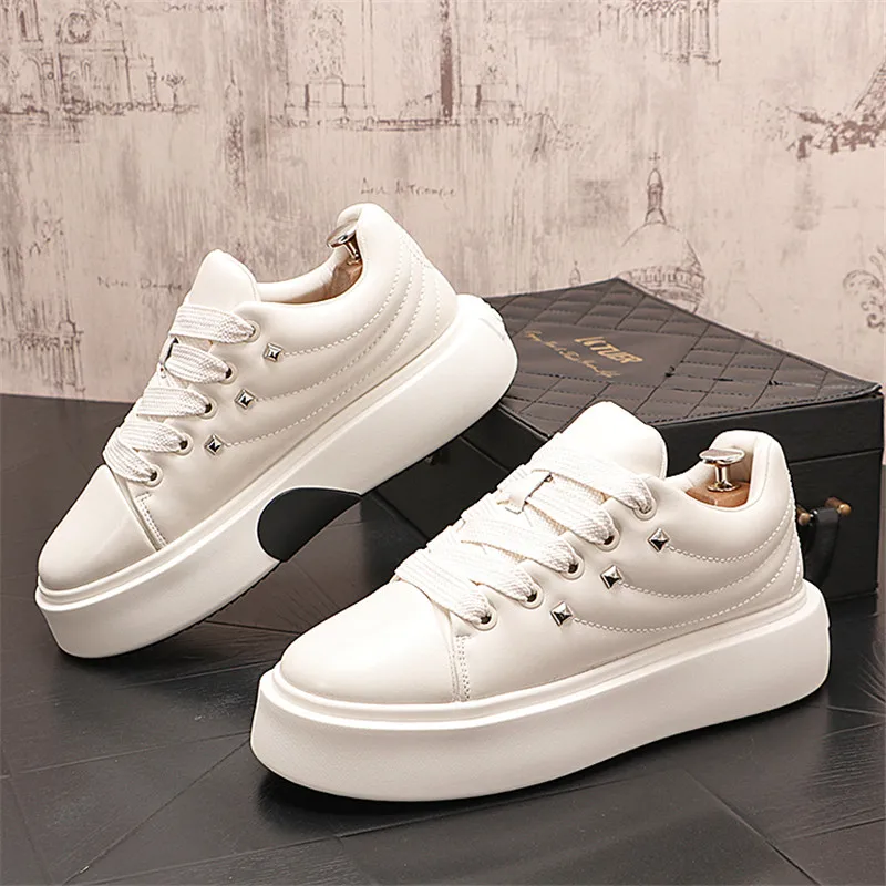 Spring Style Fashion Breathable White Lace-Up Casual Sneakers Round Toe Thick Bottom Business Leisure Walking Loafers V112 4