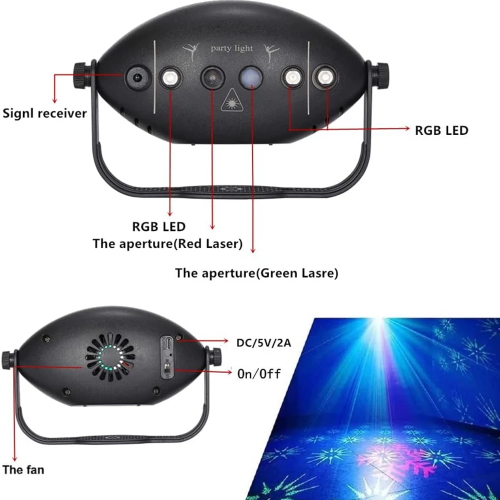 LED Disco Stage Lights 72 Patterns RGB Stage Lights USB Wedding Ambient Lights Party Decoration Lights Sound Control Stage Light