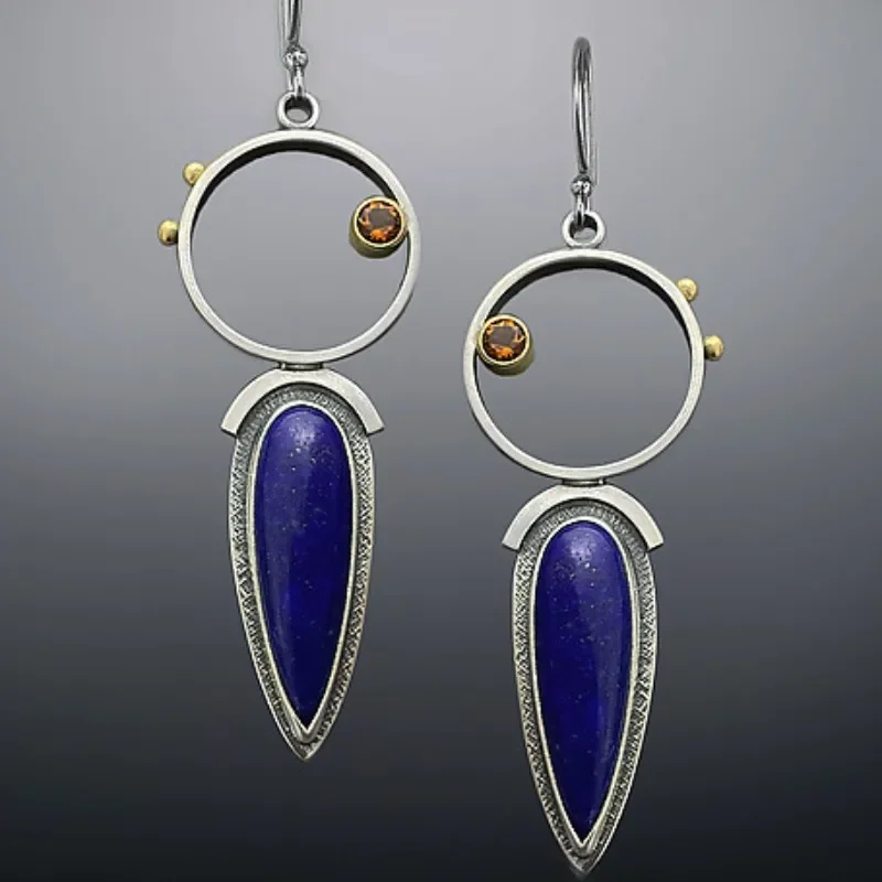 Bohemian Water Drop Blue Stone Earrings for Women Tibetan Jewelry Fashion Cubic Zircon Dangle Earrings Accessories