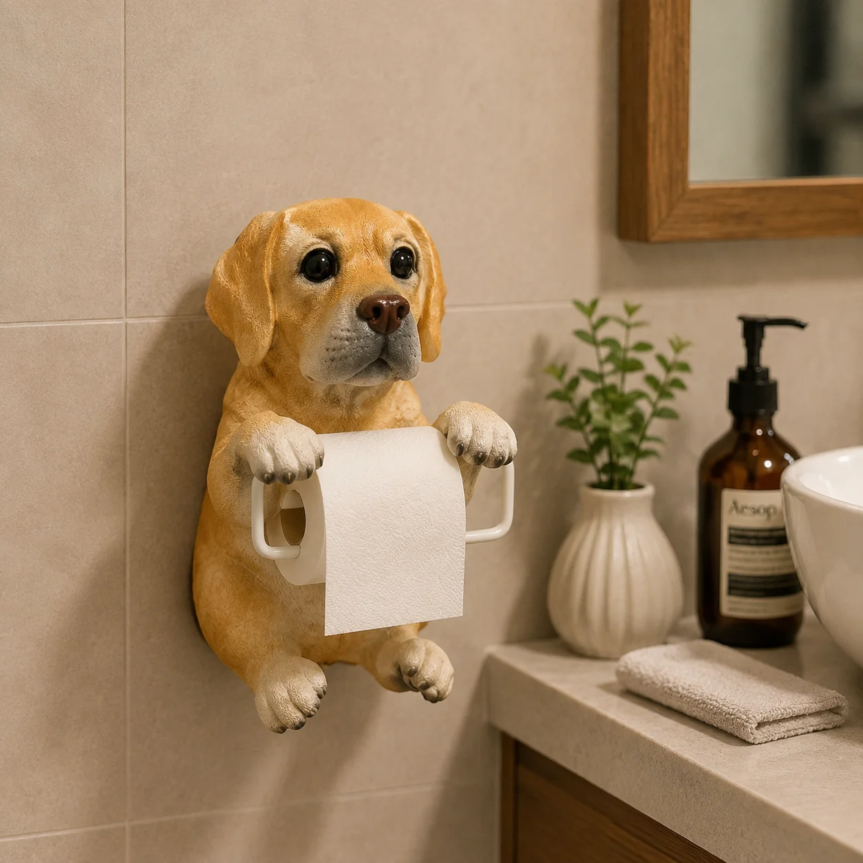 Carino Porta Rotolo di Carta Igienica a Forma di Cane in Resina, Supporto per Rotolo di Carta da Parete, Porta Asciugamani da Bagno, Porta Tovaglioli, Decorazione per la Casa - immagine 2