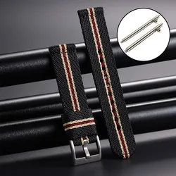 Universal Nylon Canvas Watch Band - Military Sport Woven Fabric Replacement Strap - Black Buckle (Black Beige Red)