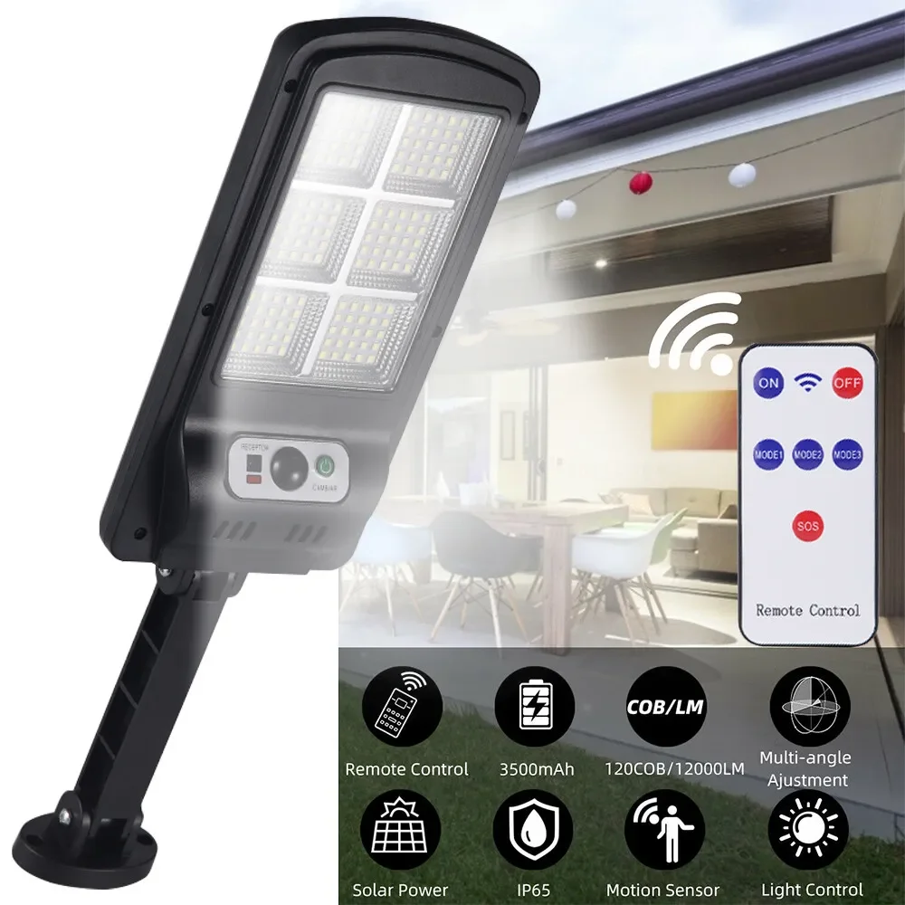 Solar LED Street Light Motion Sensor Remote Control Wall Flood Yard Outdoor Lamp - Image 2