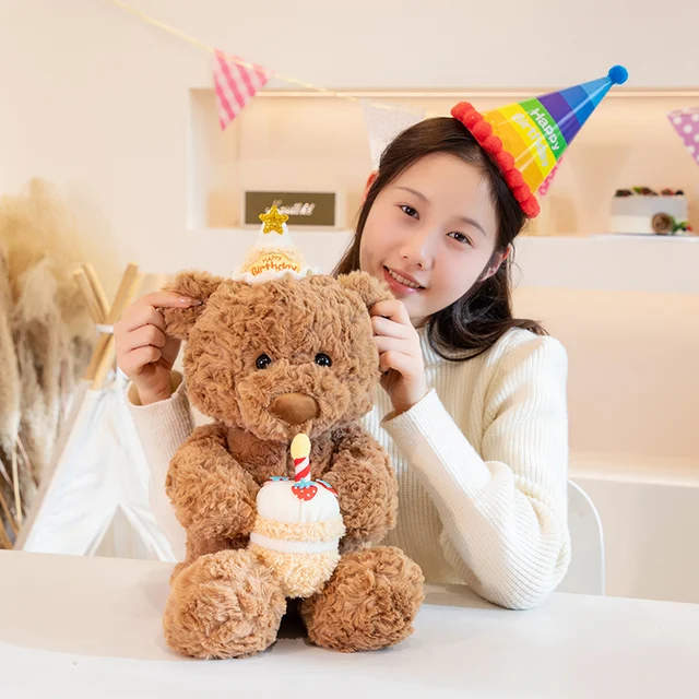 Kawaii Birthday Cake Teddy Bear Plush Toy Yellow And Pink Cake - Image 5
