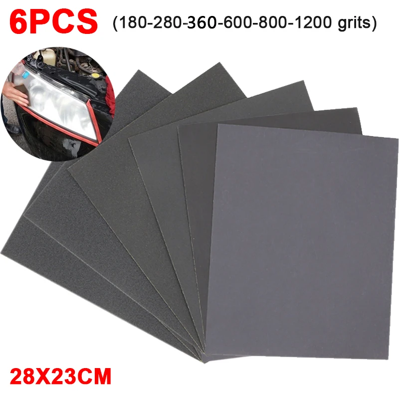 Mini Sandpaper Kit Polish Sand Paper Sandpaper Tools Sandpaper Set 6Pcs 6Sizes Wet Dry Dual Use Sandpaper Sand Paper Set for Car Headlight Lens Polishing Renovation Accessories Abrasive Paper