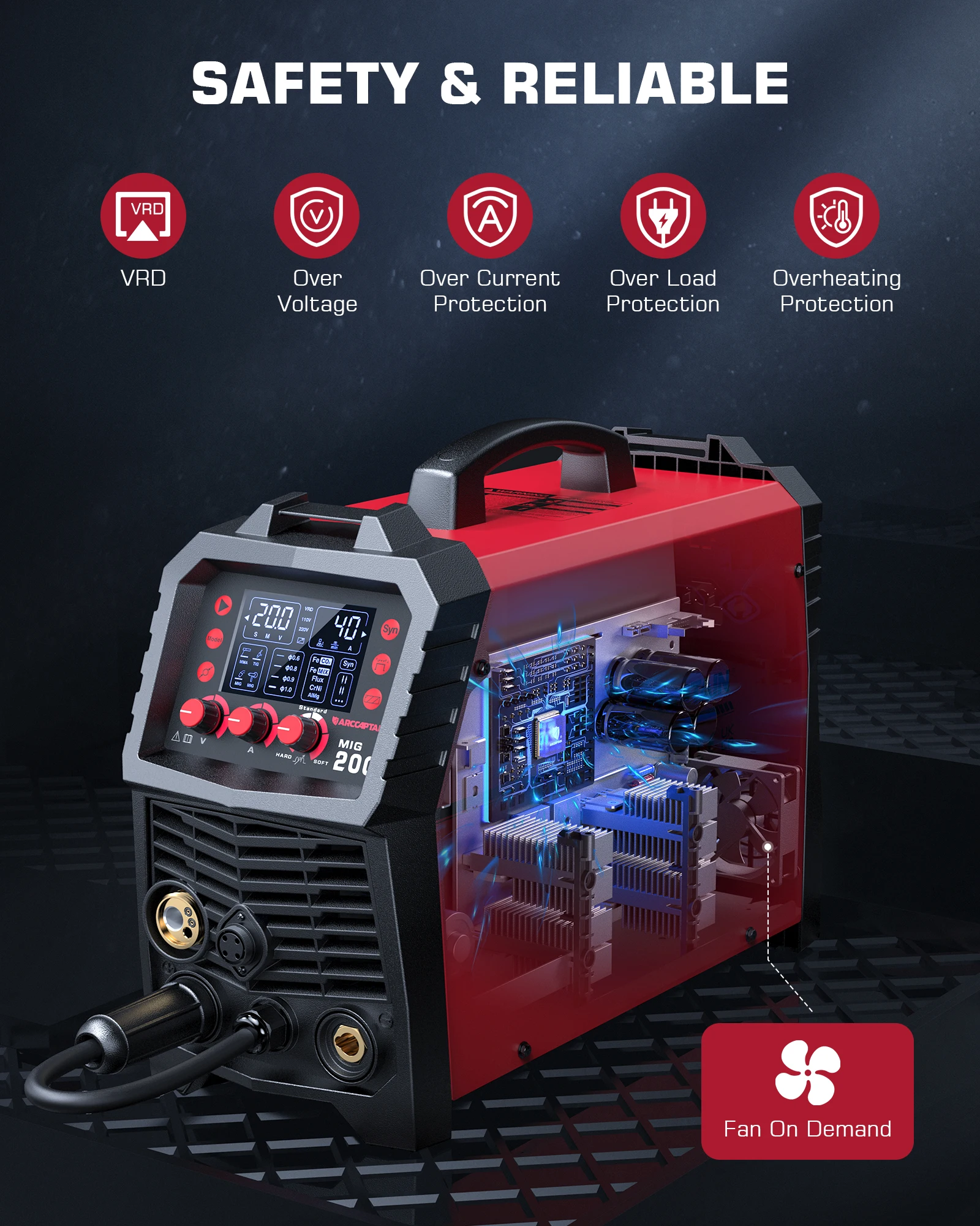 ARCCAPTAIN MIG Welding Welder 6 in 1 110V/220V Semi-Automatic Inverter MMA Lift TIG Gas Non-Gas MIG 2T4T For Home Weling Machine 3