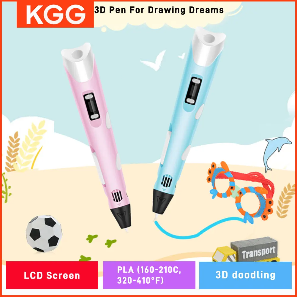 3D Printing Pen DIY Drawing Painting With LCD Screen Compatible PLA Filament Toys Safe With 9M PLA Christmas Birthday Gift