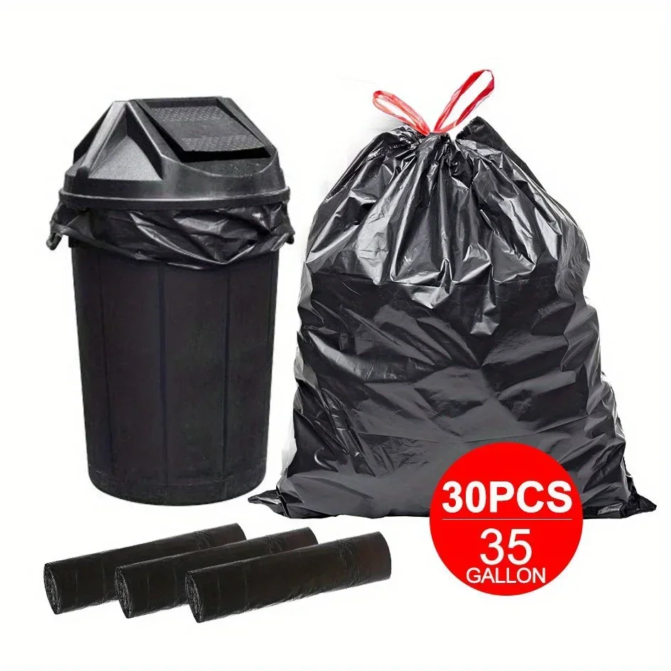 30pcs Heavy Duty Trash Bags 35 Gal Large Garbage Bags with Drawstrings Large-capacity anti-scald kitchen trash bags disposable trash bags garbage bags