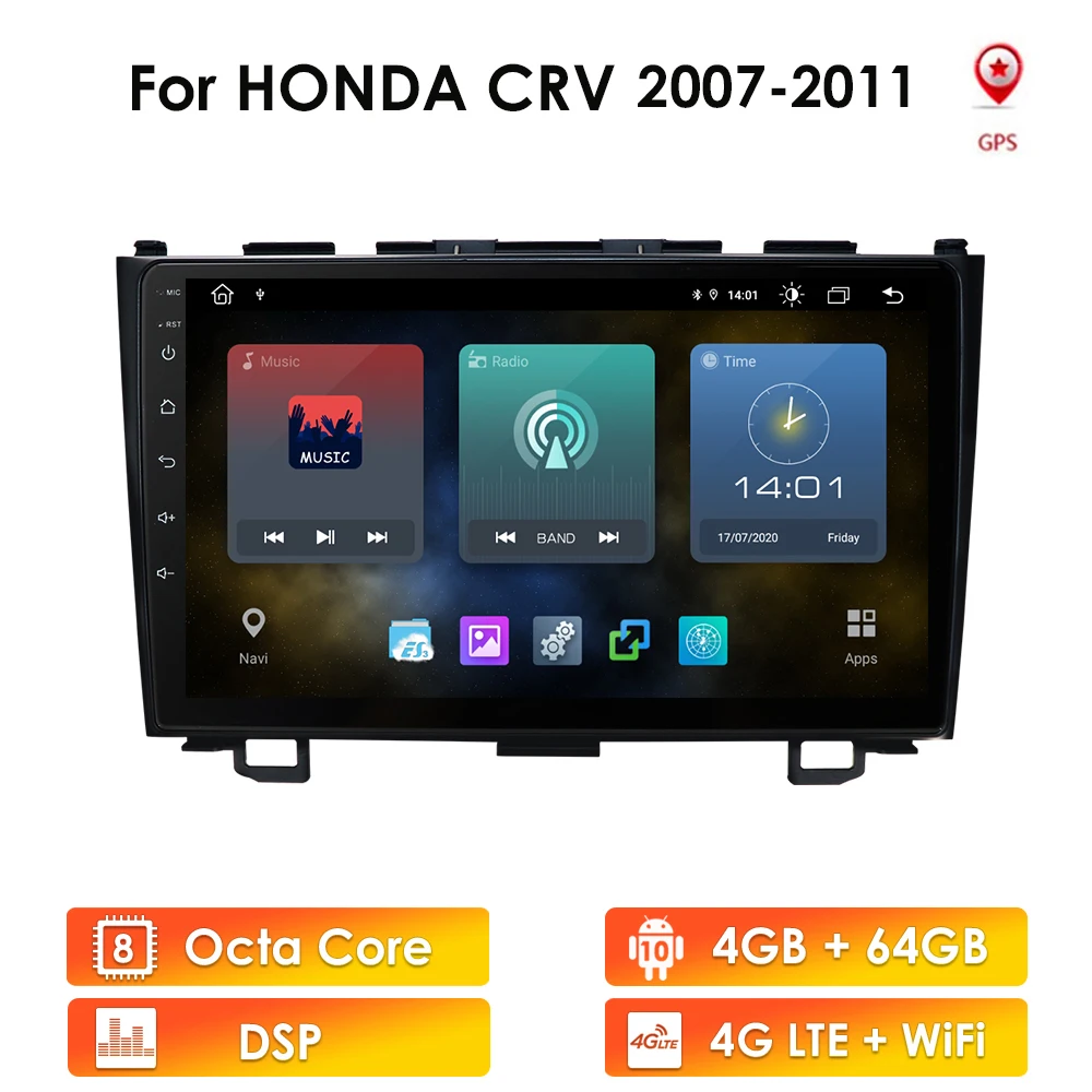

2Din Car Multimedia Stereo Player Android10 Autoradio Navigation for Honda CRV CR-V 2007-2011 Wifi Navi GPS DSP Bluetooth SWC BT