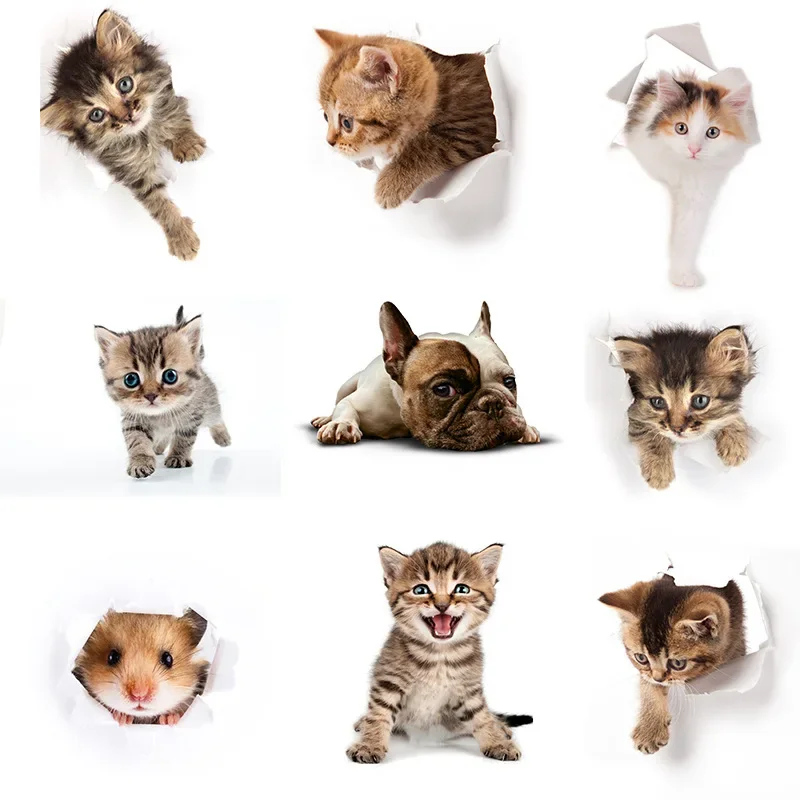 Description Picture 4 of itemCats 3D Wall Sticker Toilet Stickers Hole View Vivid Dogs Bathroom For Home Decoration Animals Vinyl Decals Art Wallpaper Poster