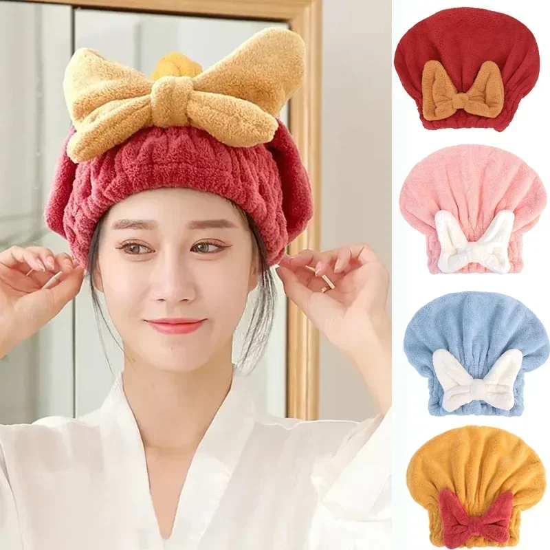 Bowknot Dry Hair Cap Quick Dry Hair Towel Shower Cap Headgear Shower Velvet Elastic Headband Women Bathroom Accessories